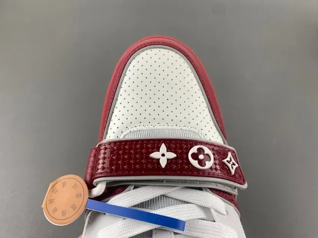 Louis Vuitton LV Trainer Red White Layered Leather And Perforated Mesh Monogram Flower Logo Lifestyle Sneakers 5