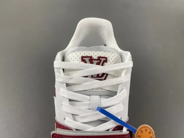 Louis Vuitton LV Trainer Red White Layered Leather And Perforated Mesh Monogram Flower Logo Lifestyle Sneakers 6