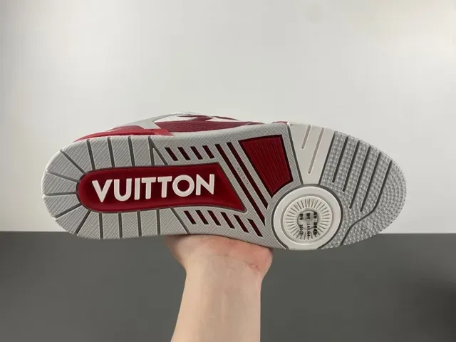 Louis Vuitton LV Trainer Red White Layered Leather And Perforated Mesh Monogram Flower Logo Lifestyle Sneakers 9