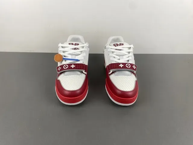 Louis Vuitton LV Trainer Red White Layered Leather And Perforated Mesh Monogram Flower Logo Lifestyle Sneakers 10