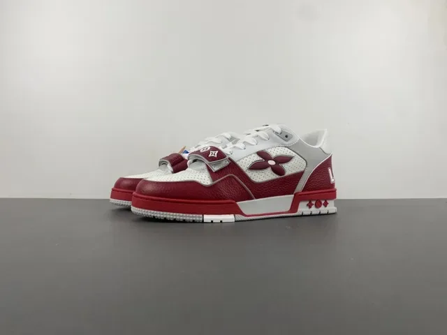 Louis Vuitton LV Trainer Red White Layered Leather And Perforated Mesh Monogram Flower Logo Lifestyle Sneakers 11