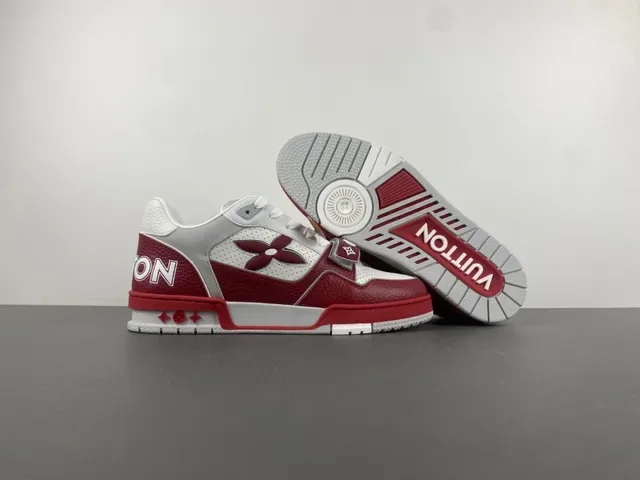 Louis Vuitton LV Trainer Red White Layered Leather And Perforated Mesh Monogram Flower Logo Lifestyle Sneakers 12