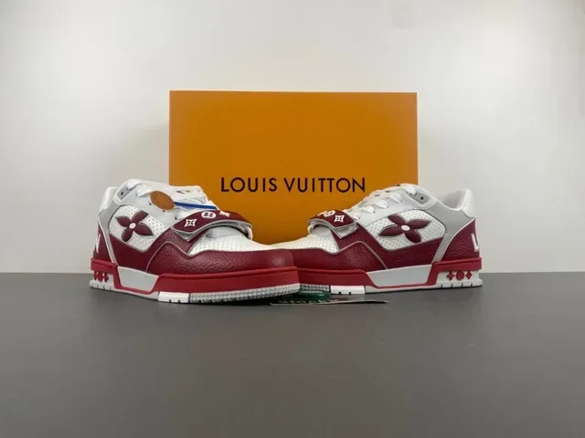 Louis Vuitton LV Trainer Red White Layered Leather And Perforated Mesh Monogram Flower Logo Lifestyle Sneakers 13