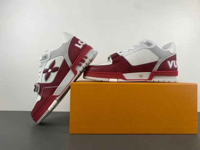 Louis Vuitton LV Trainer Red White Layered Leather And Perforated Mesh Monogram Flower Logo Lifestyle Sneakers 14