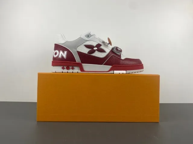 Louis Vuitton LV Trainer Red White Layered Leather And Perforated Mesh Monogram Flower Logo Lifestyle Sneakers 15