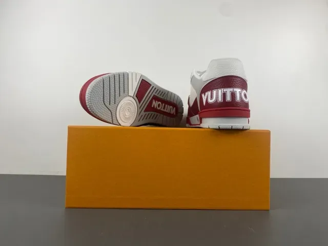 Louis Vuitton LV Trainer Red White Layered Leather And Perforated Mesh Monogram Flower Logo Lifestyle Sneakers 16