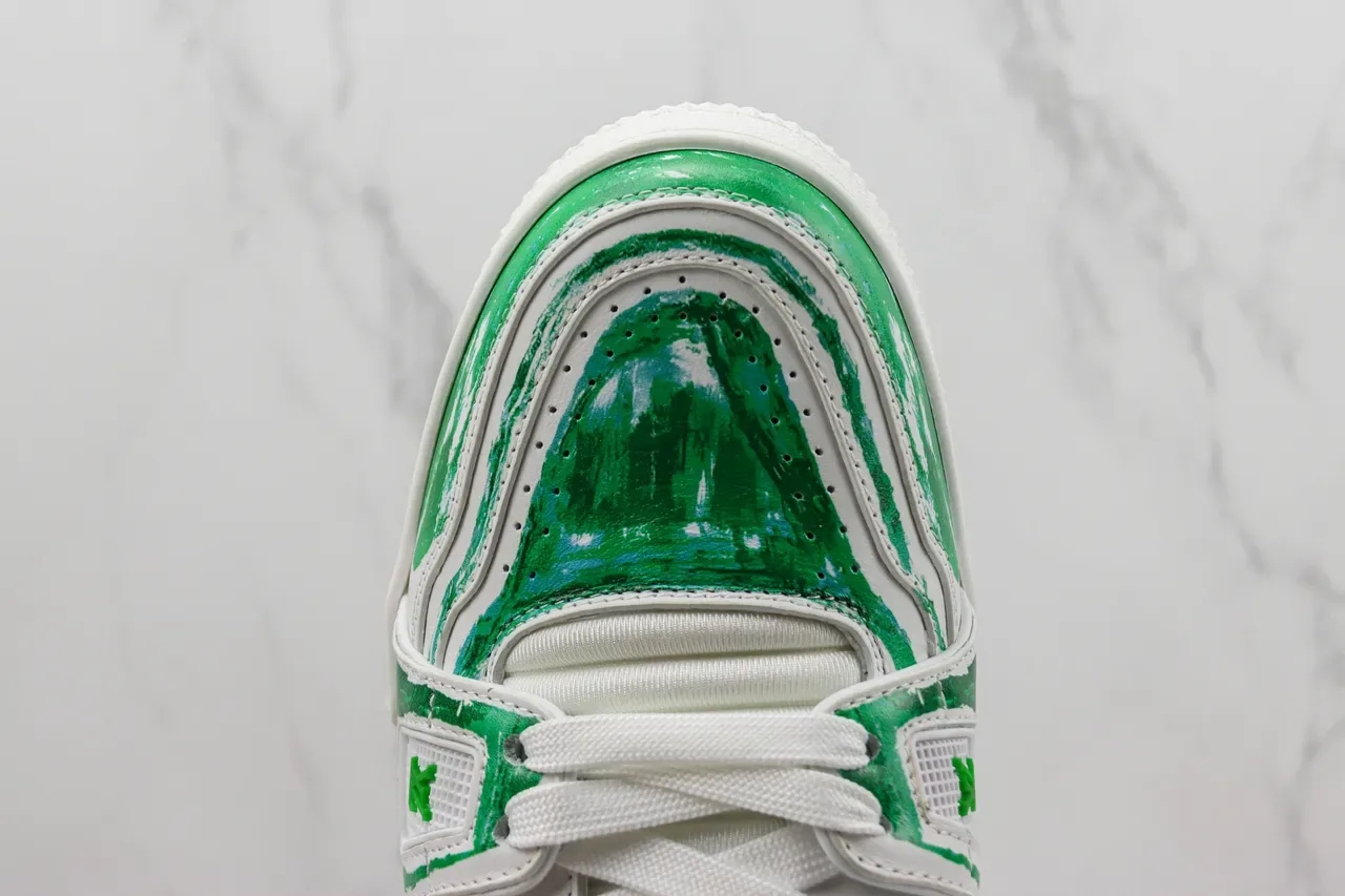 Louis Vuitton LV Trainer Sneakers Lifestyle Branco e Verde Paintstroke 6