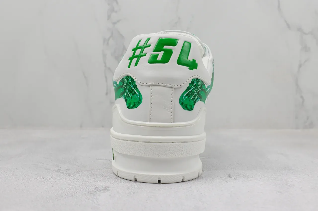 Louis Vuitton LV Trainer Sneakers Lifestyle Branco e Verde Paintstroke 9