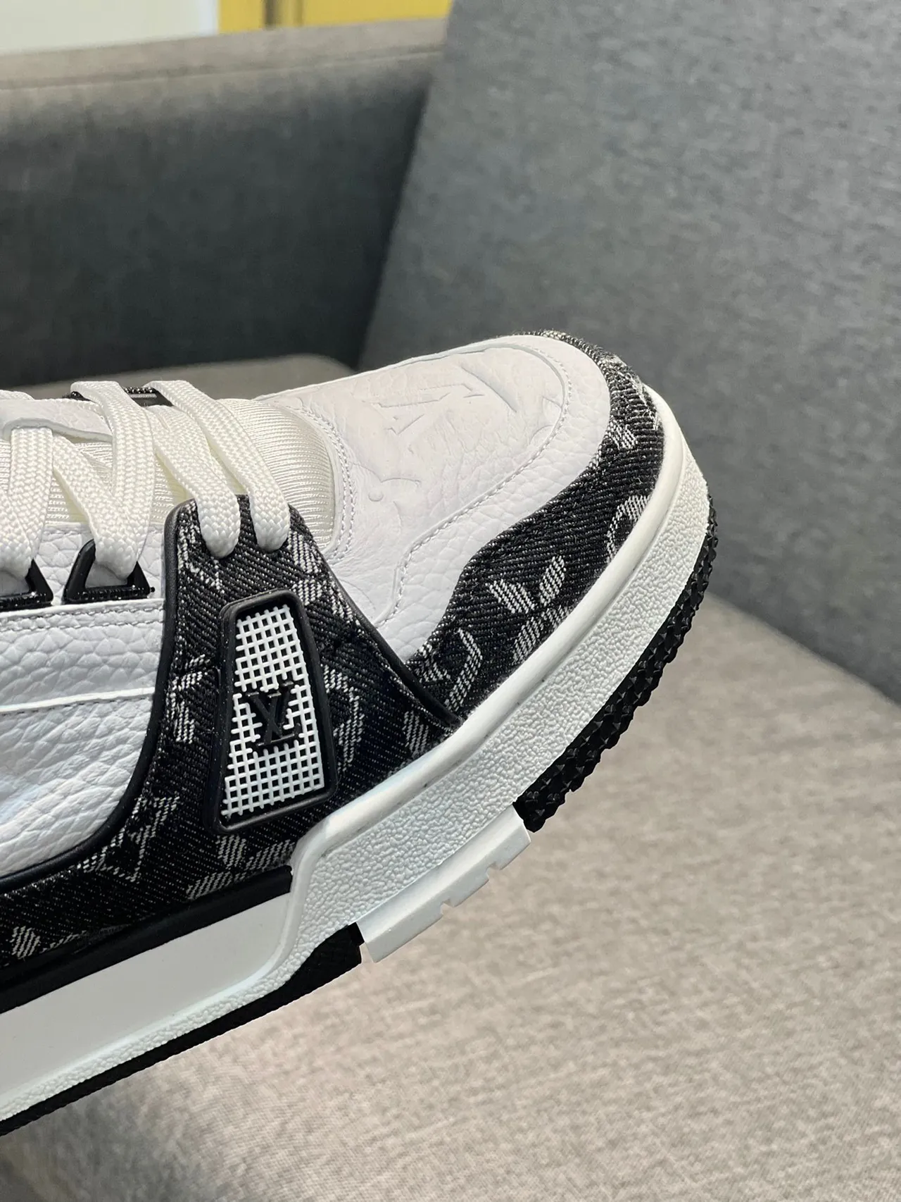 Louis Vuitton LV Trainer White Black Monogram Jacquard Layered Strap Lifestyle Sneakers 3