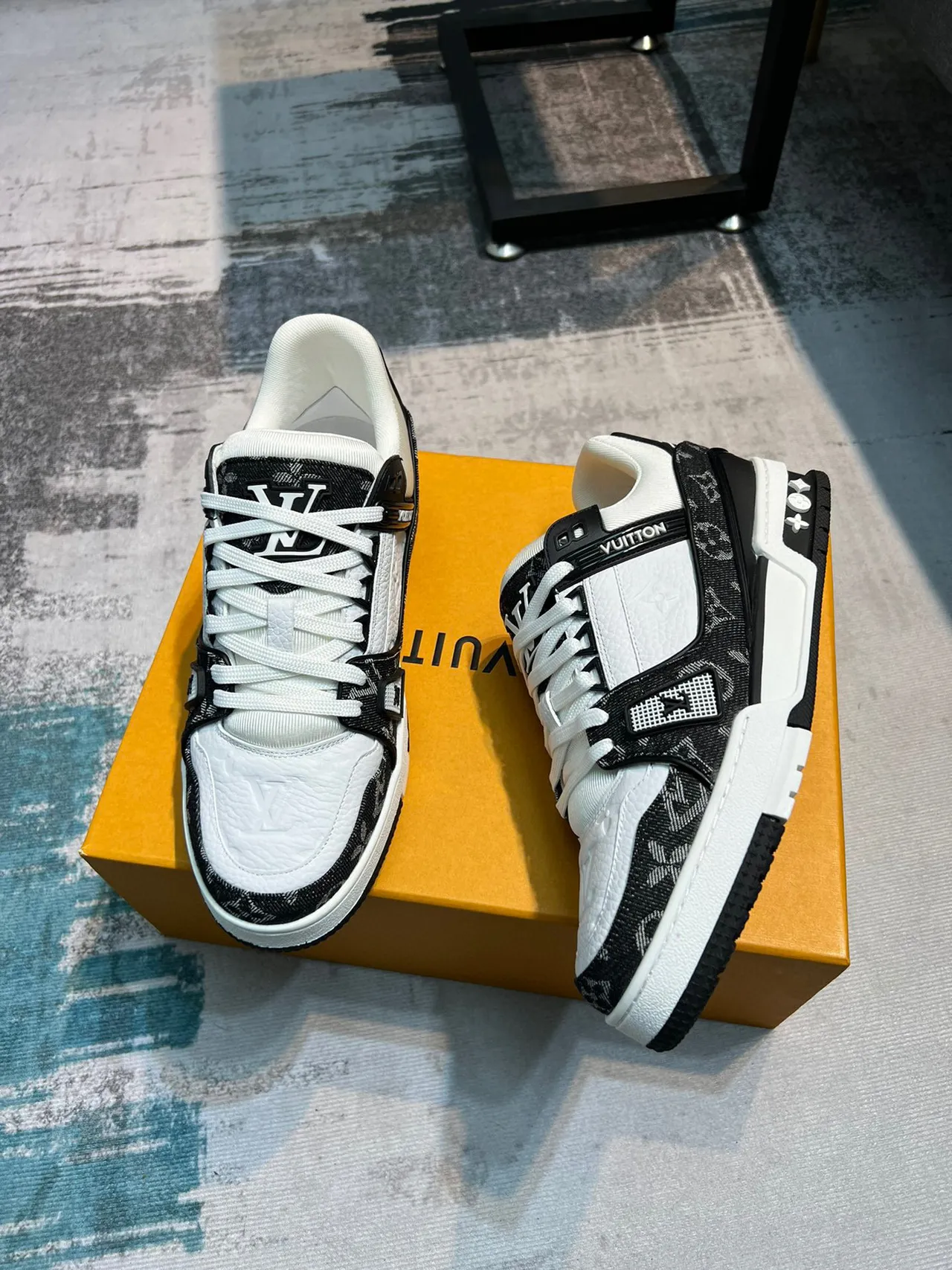 Louis Vuitton LV Trainer White Black Monogram Jacquard Layered Strap Lifestyle Sneakers 4