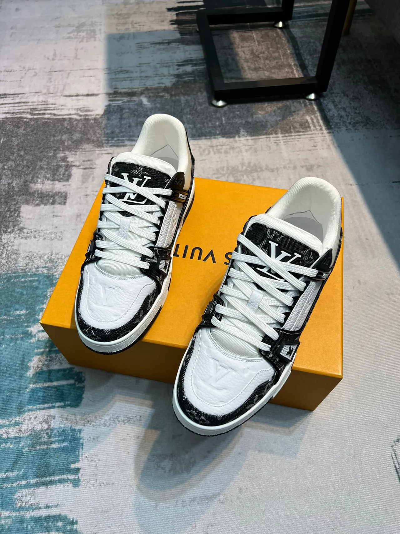 Louis Vuitton LV Trainer White Black Monogram Jacquard Layered Strap Lifestyle Sneakers 5