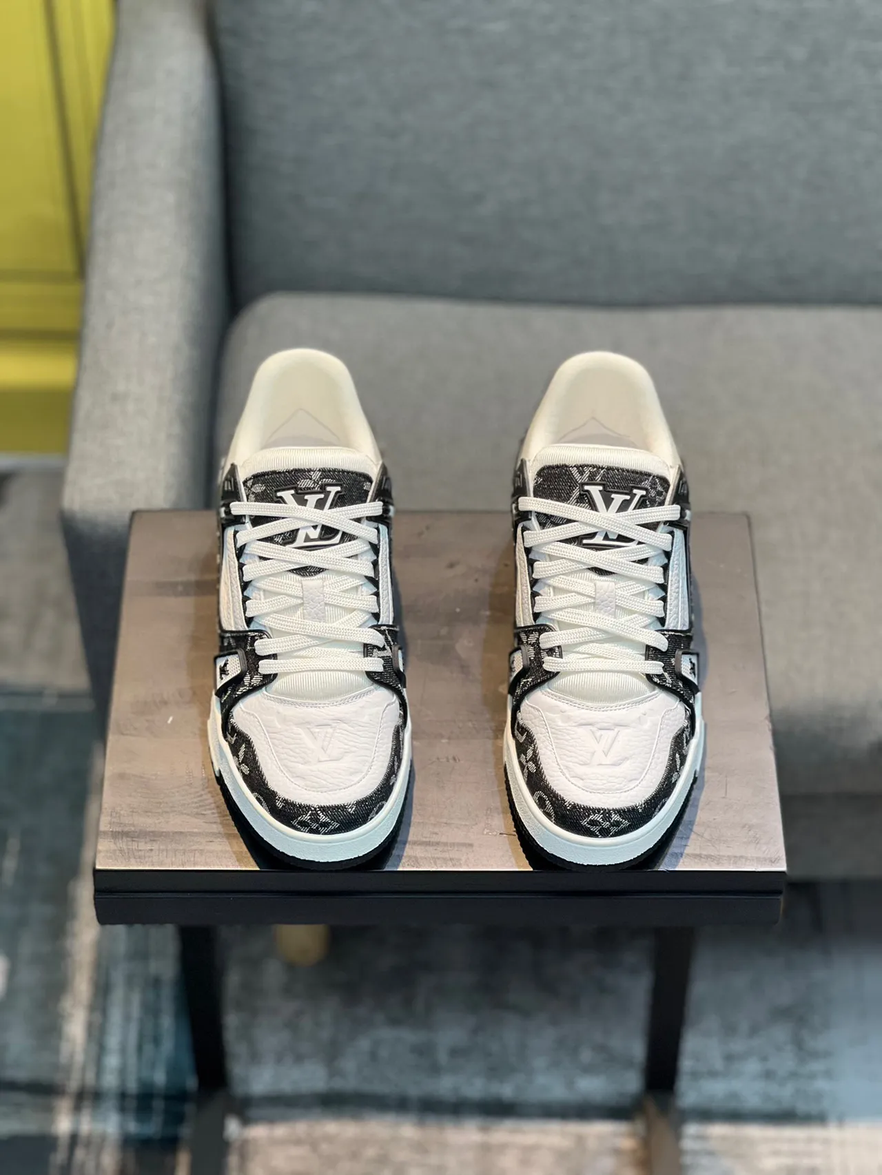 Louis Vuitton LV Trainer White Black Monogram Jacquard Layered Strap Lifestyle Sneakers 6
