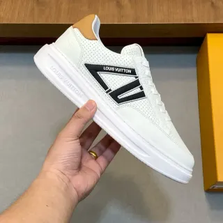 Louis Vuitton LV Trainer White Black Perforated Leather Bold Side Logo Lifestyle Sneakers