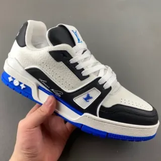 Louis Vuitton LV Trainer White Blue Chunky Platform Sole Textured Leather Upper Lifestyle Sneakers