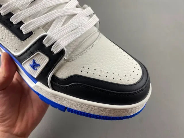 Louis Vuitton LV Trainer Branco Azul Sola Plataforma Chunky Couro Texturizado Superior Lifestyle Sneakers 2