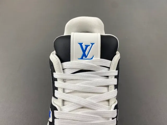 Louis Vuitton LV Trainer Branco Azul Sola Plataforma Chunky Couro Texturizado Superior Lifestyle Sneakers 6