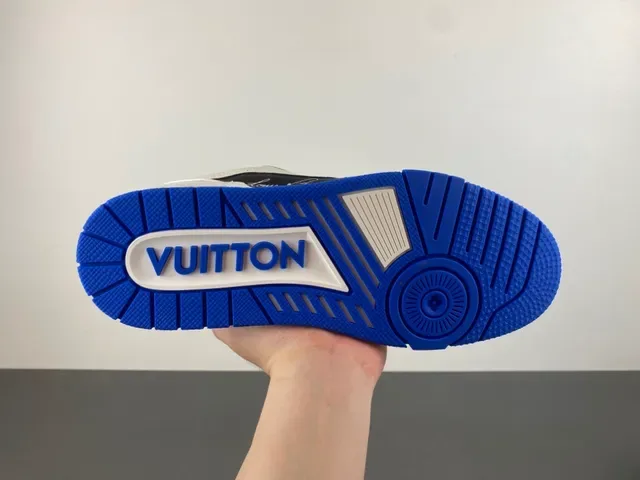 Louis Vuitton LV Trainer Branco Azul Sola Plataforma Chunky Couro Texturizado Superior Lifestyle Sneakers 9