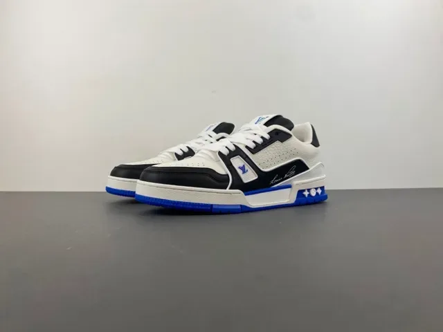 Louis Vuitton LV Trainer Branco Azul Sola Plataforma Chunky Couro Texturizado Superior Lifestyle Sneakers 10