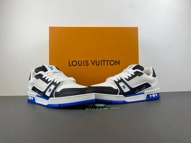 Louis Vuitton LV Trainer Branco Azul Sola Plataforma Chunky Couro Texturizado Superior Lifestyle Sneakers 13