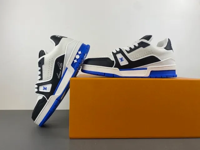 Louis Vuitton LV Trainer Branco Azul Sola Plataforma Chunky Couro Texturizado Superior Lifestyle Sneakers 15