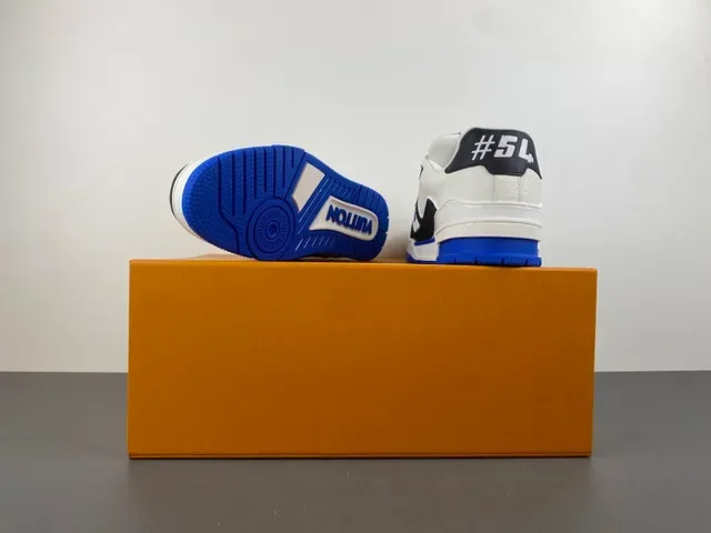 Louis Vuitton LV Trainer Branco Azul Sola Plataforma Chunky Couro Texturizado Superior Lifestyle Sneakers 16