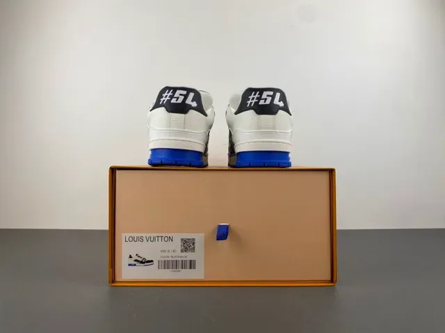 Louis Vuitton LV Trainer Branco Azul Sola Plataforma Chunky Couro Texturizado Superior Lifestyle Sneakers 17