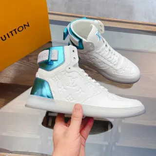 Louis Vuitton LV Trainer Zapatillas Lifestyle Blanco y Azul de Cuero con Monograma de Alto