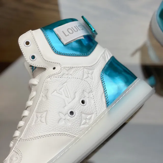 Louis Vuitton LV Trainer White Blue High-Top Monogram Leather Lifestyle Sneakers 2