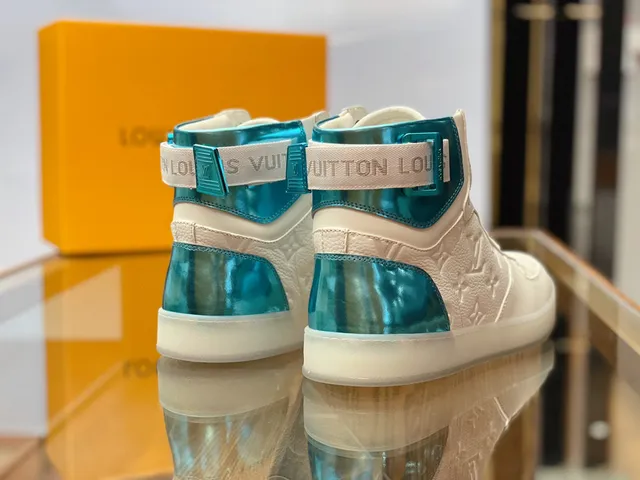 Louis Vuitton LV Trainer White Blue High-Top Monogram Leather Lifestyle Sneakers 3