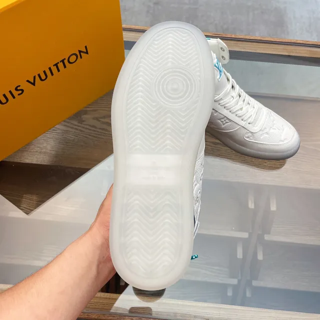Louis Vuitton LV Trainer White Blue High-Top Monogram Leather Lifestyle Sneakers 4