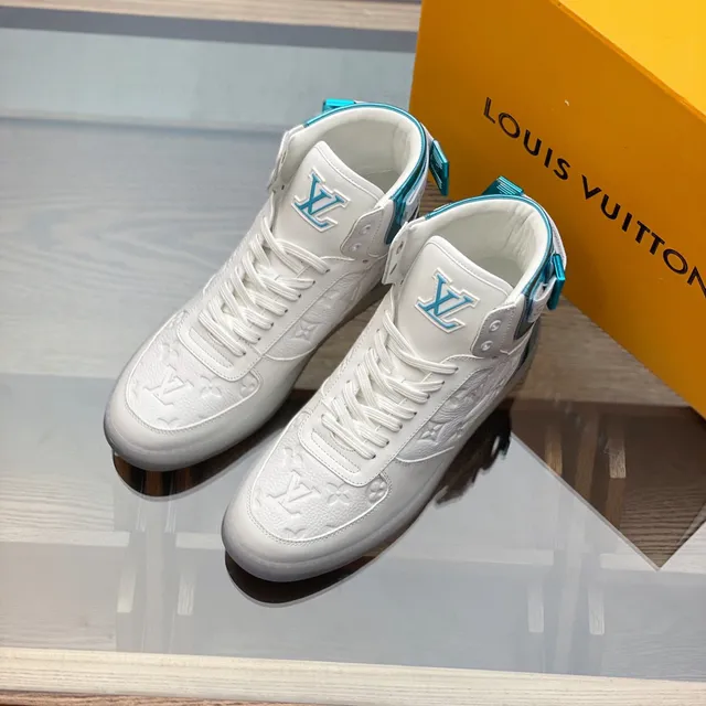 Louis Vuitton LV Trainer White Blue High-Top Monogram Leather Lifestyle Sneakers 5
