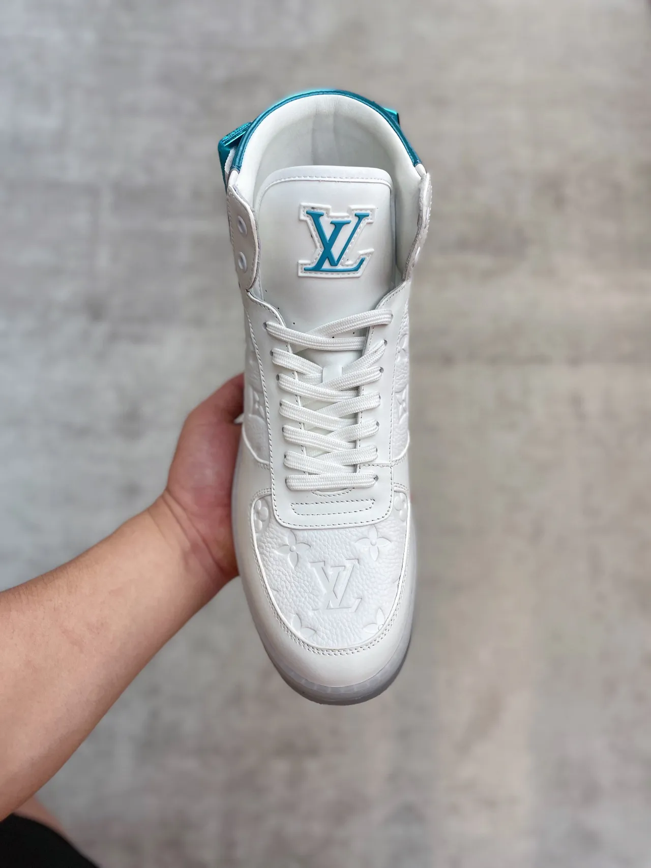 Louis Vuitton LV Trainer White Blue High-Top Monogram Leather Lifestyle Sneakers 6