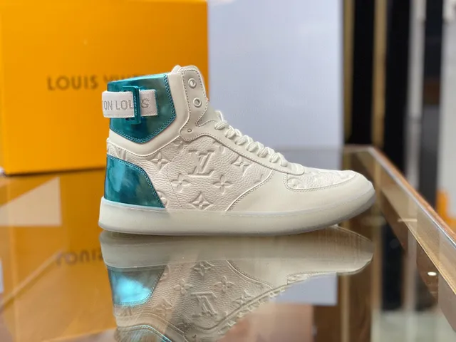 Louis Vuitton LV Trainer White Blue High-Top Monogram Leather Lifestyle Sneakers 7
