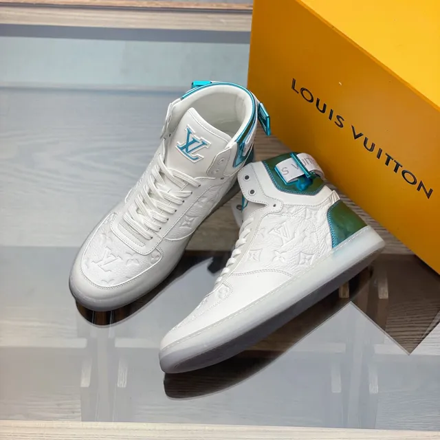 Louis Vuitton LV Trainer White Blue High-Top Monogram Leather Lifestyle Sneakers 8