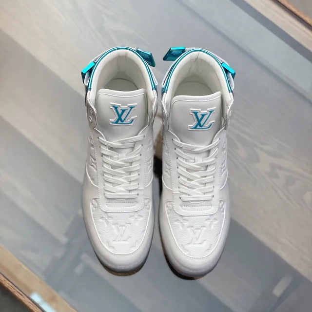 Louis Vuitton LV Trainer White Blue High-Top Monogram Leather Lifestyle Sneakers 9