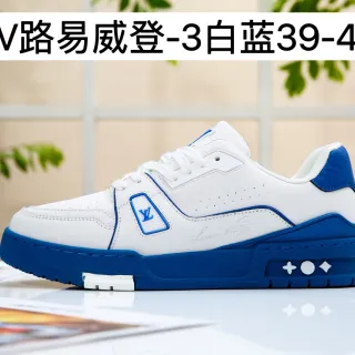Louis Vuitton LV Trainer Zapatillas lifestyle blancas azules de cuero superior con acentos contrastantes reales