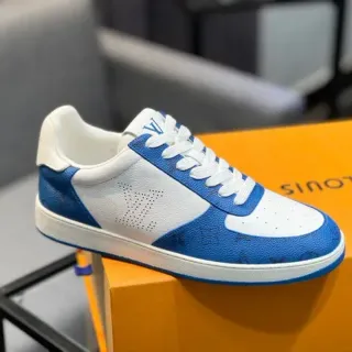 Louis Vuitton LV Trainer White Blue Perforated Monogram Panel Color-Blocked Leather Upper Lifestyle Sneakers