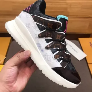 Louis Vuitton LV Trainer Blanco Marrón Monogram Cuero Cubiertas Esculpida Suela Lifestyle Zapatillas