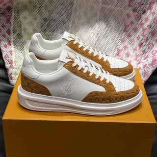 Louis Vuitton LV Trainer White Brown Perforated Logo Monogram Suede Overlay Lifestyle Sneakers