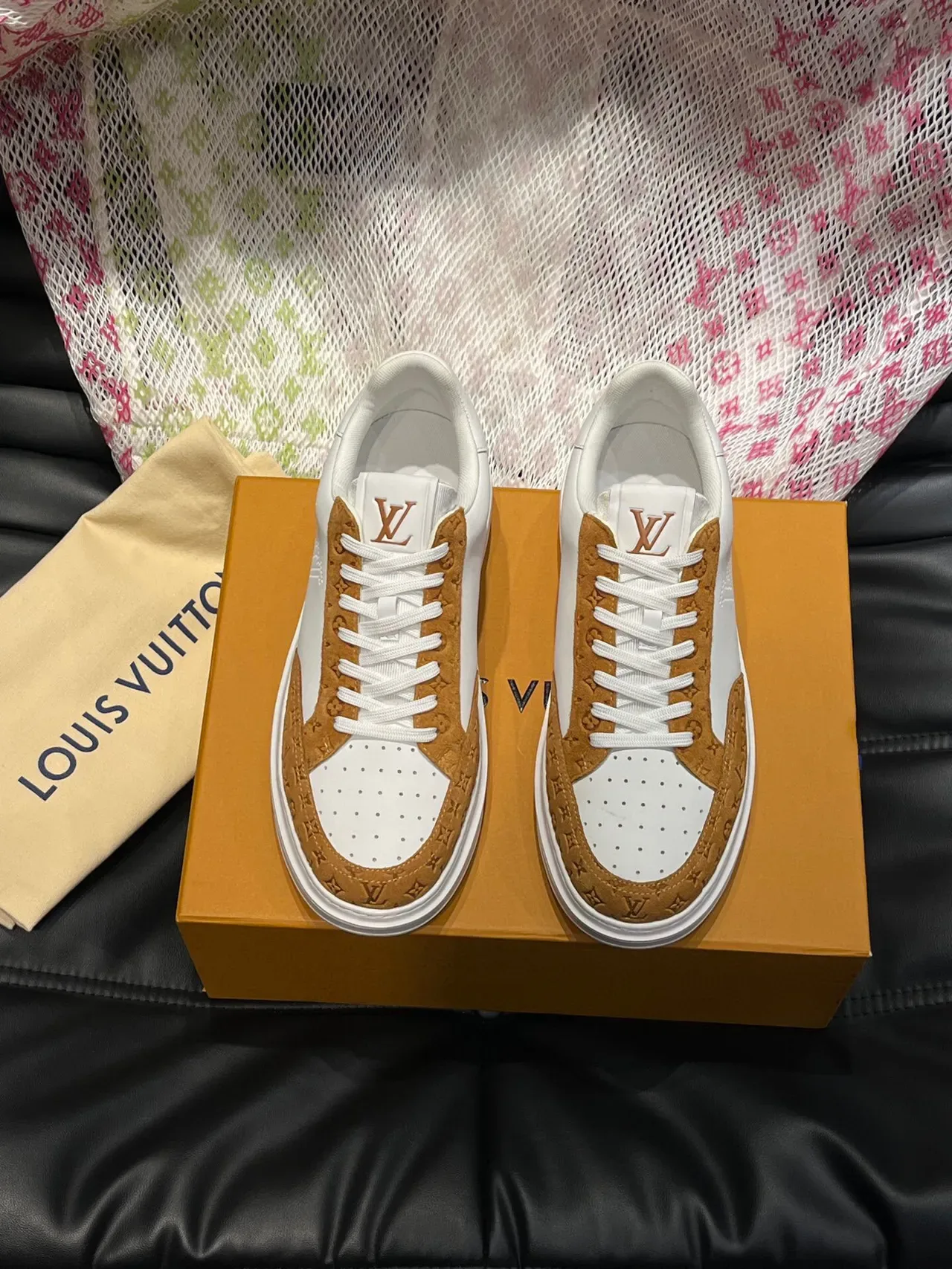 Louis Vuitton LV Trainer White Brown Perforated Logo Monogram Suede Overlay Lifestyle Sneakers 2