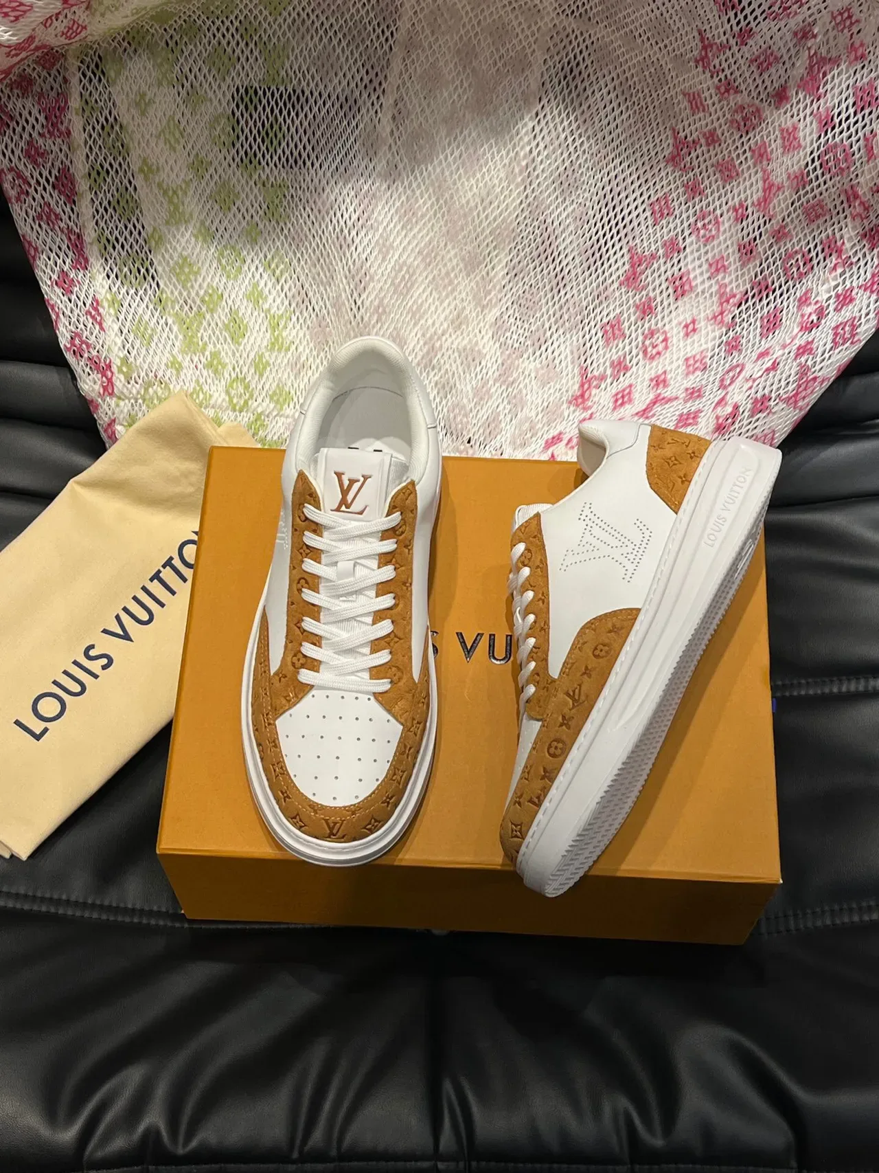 Louis Vuitton LV Trainer White Brown Perforated Logo Monogram Suede Overlay Lifestyle Sneakers 3