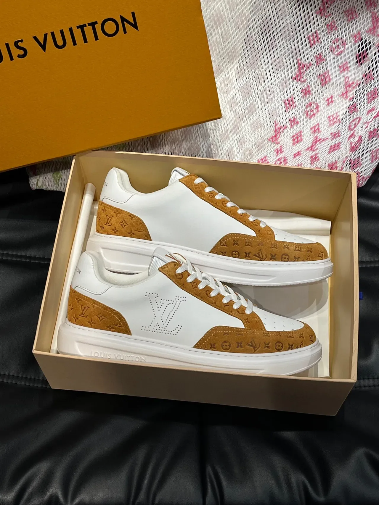 Louis Vuitton LV Trainer White Brown Perforated Logo Monogram Suede Overlay Lifestyle Sneakers 5