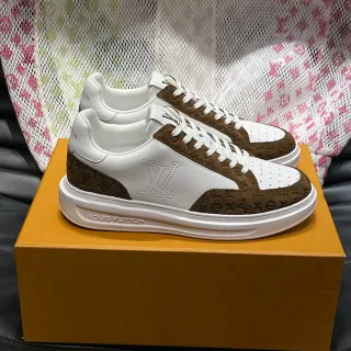 Louis Vuitton LV Trainer White Brown Perforated Logo Panel Monogrammed Suede Overlays Lifestyle Sneakers