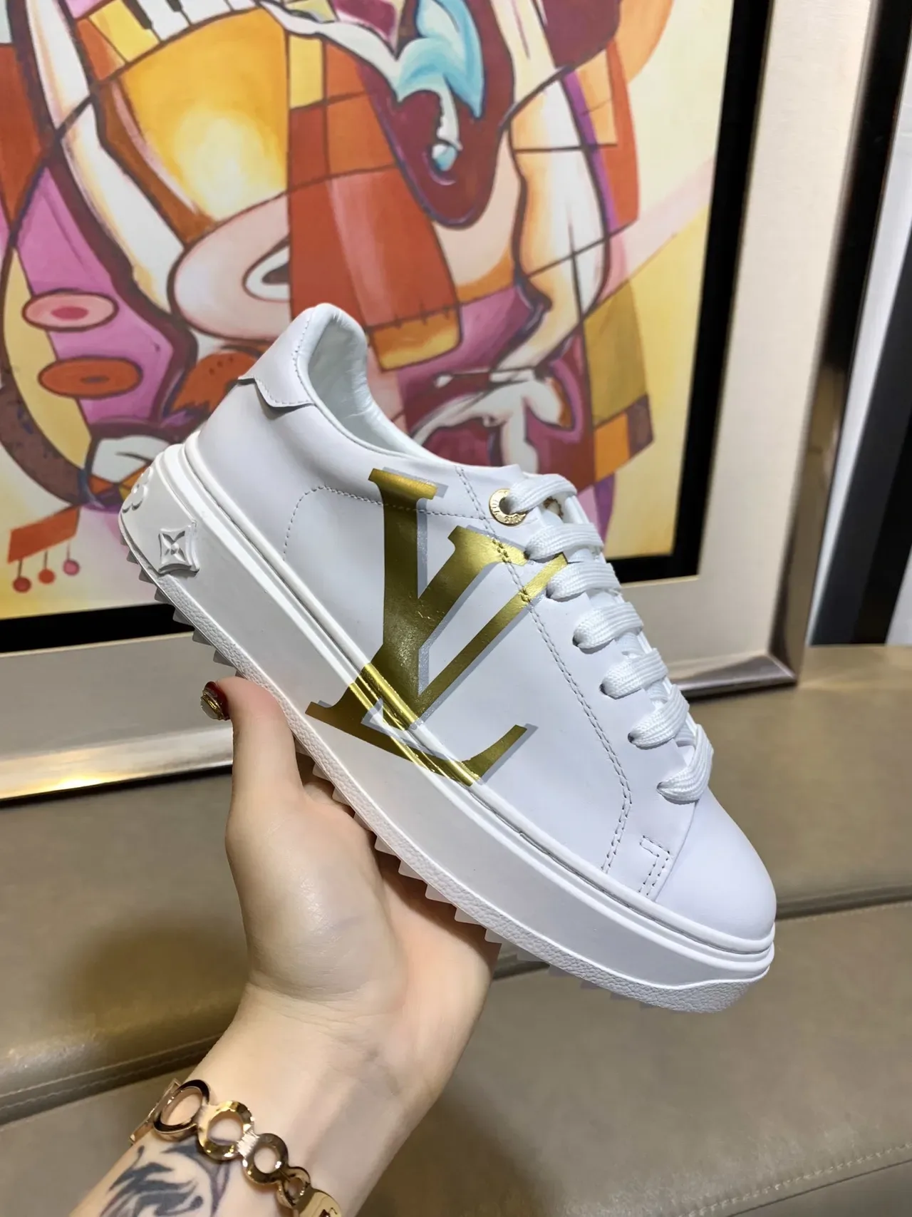 Louis Vuitton LV Trainer White Gold Monogram Lifestyle Sneakers 3