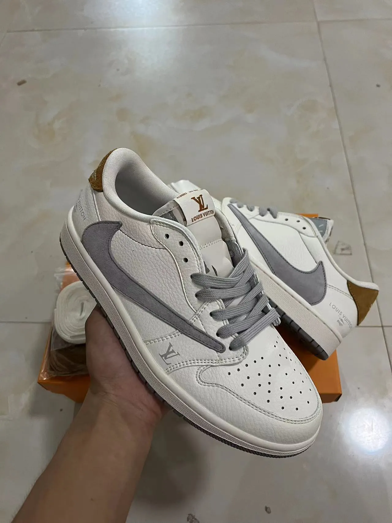 Louis Vuitton LV Trainer White Gray Leather Upper Suede Overlay Lifestyle Sneakers 2