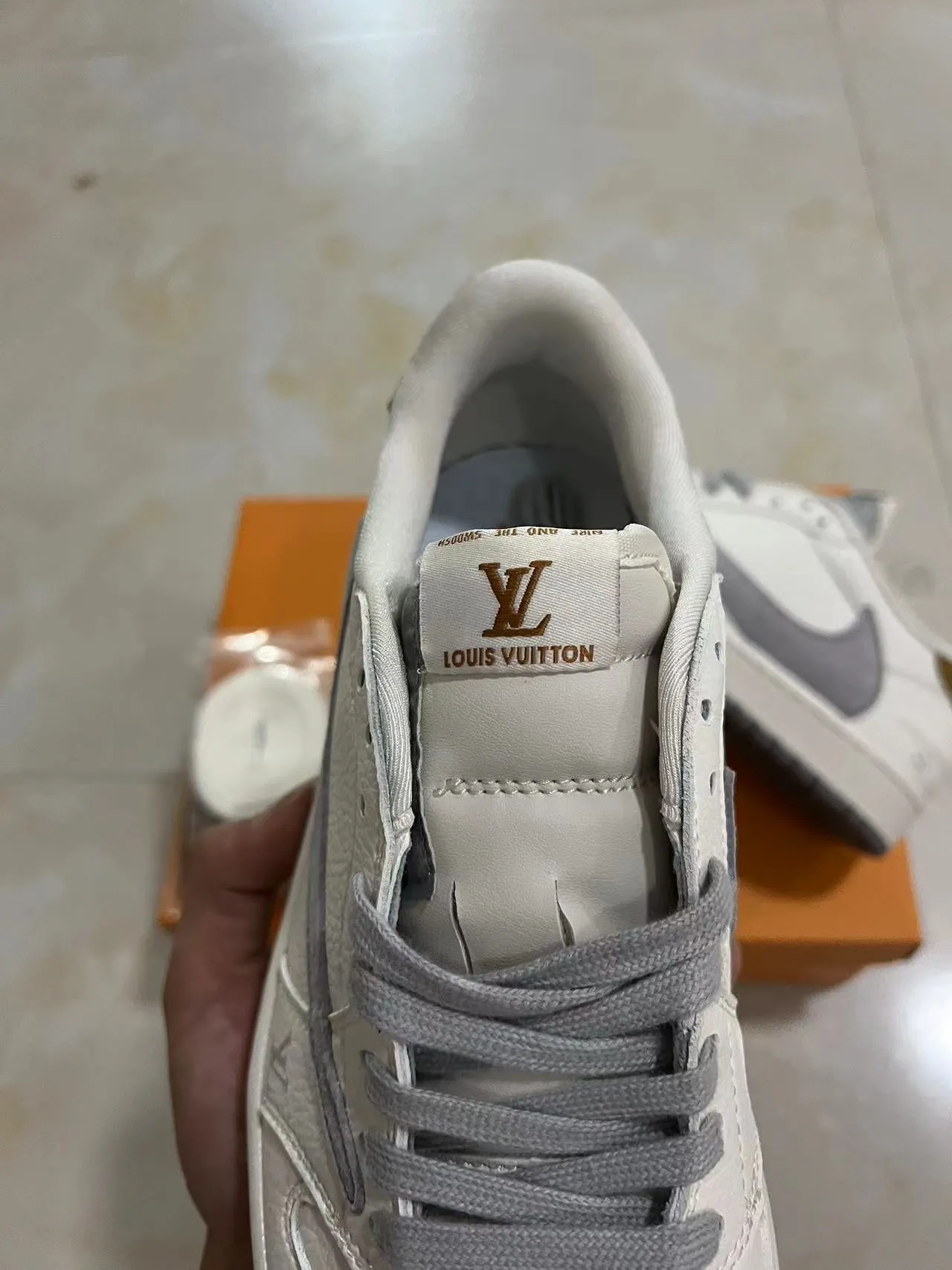 Louis Vuitton LV Trainer White Gray Leather Upper Suede Overlay Lifestyle Sneakers 4