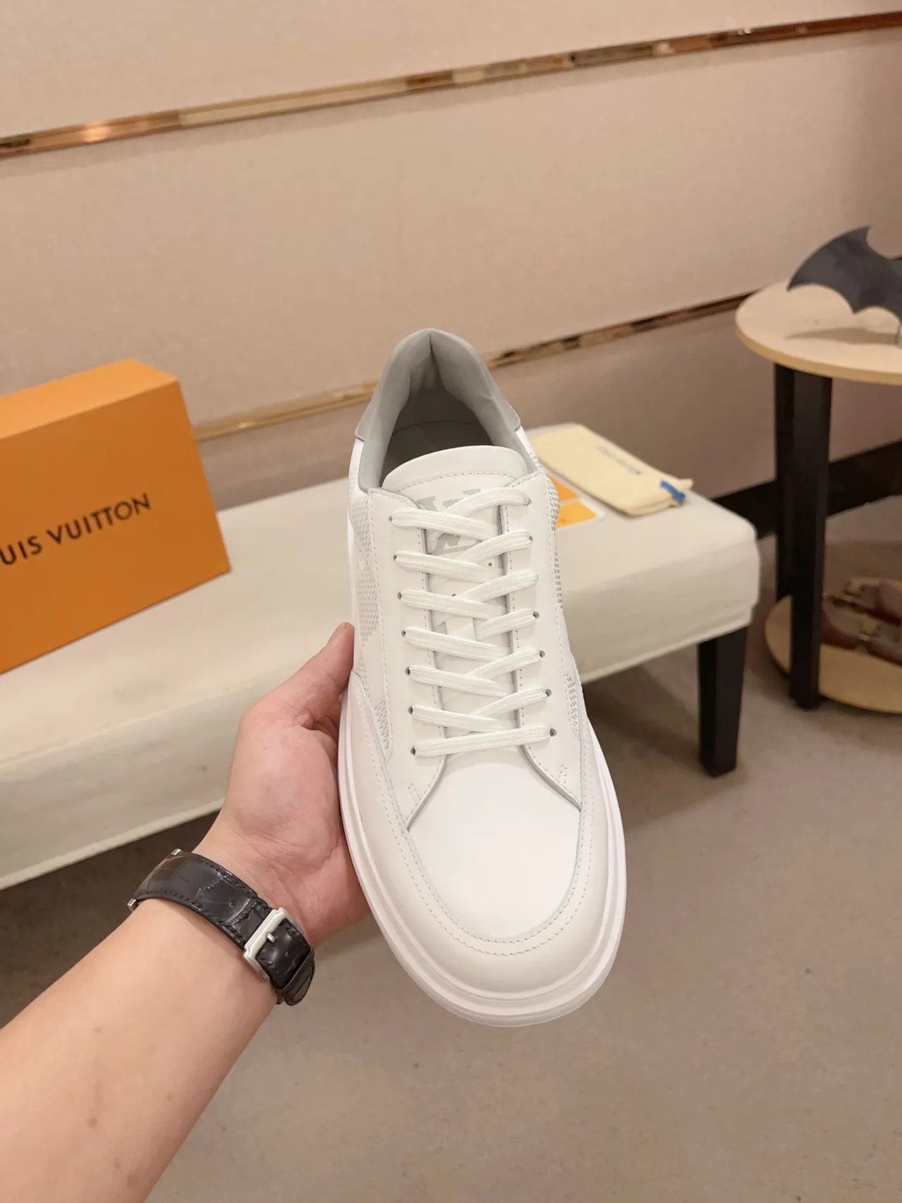 Louis Vuitton LV Trainer White Gray Low-Top Platform Sole Lifestyle Sneakers 5
