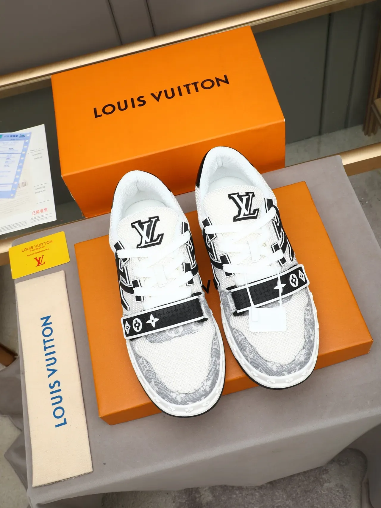 Louis Vuitton LV Trainer White Gray Monogram Canvas Oversized Logo Lifestyle Sneakers 2