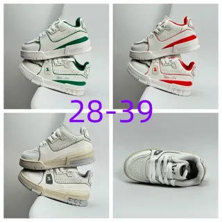 Louis Vuitton LV Trainer Zapatillas Blancas Verdes Construcción De Cuero En Capas Caja Del Dedo Perforada Zapatillas Lifestyle