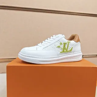 Louis Vuitton LV Trainer White Green Monogram Leather Upper Bold Logo Lifestyle Sneakers